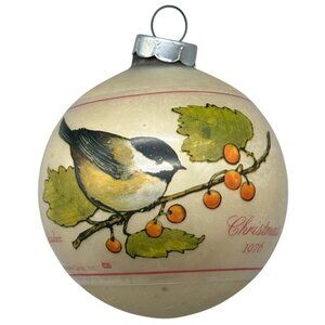 Chickadee Christmas Ornament 1976 Glass Bulb Bird & Berries Design Used READ